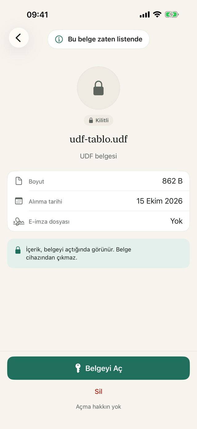Kilitli belge kartı: yalnızca dosya bilgisi görünür